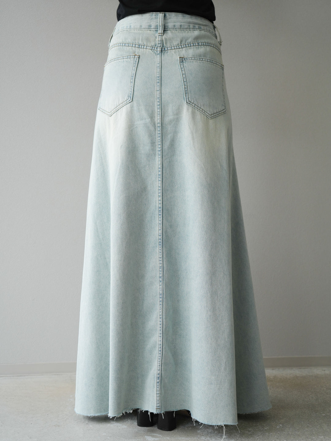 [予約]Aラインカットオフデニムスカート/ライトブルー