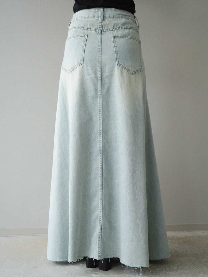 [予約]Aラインカットオフデニムスカート/ライトブルー