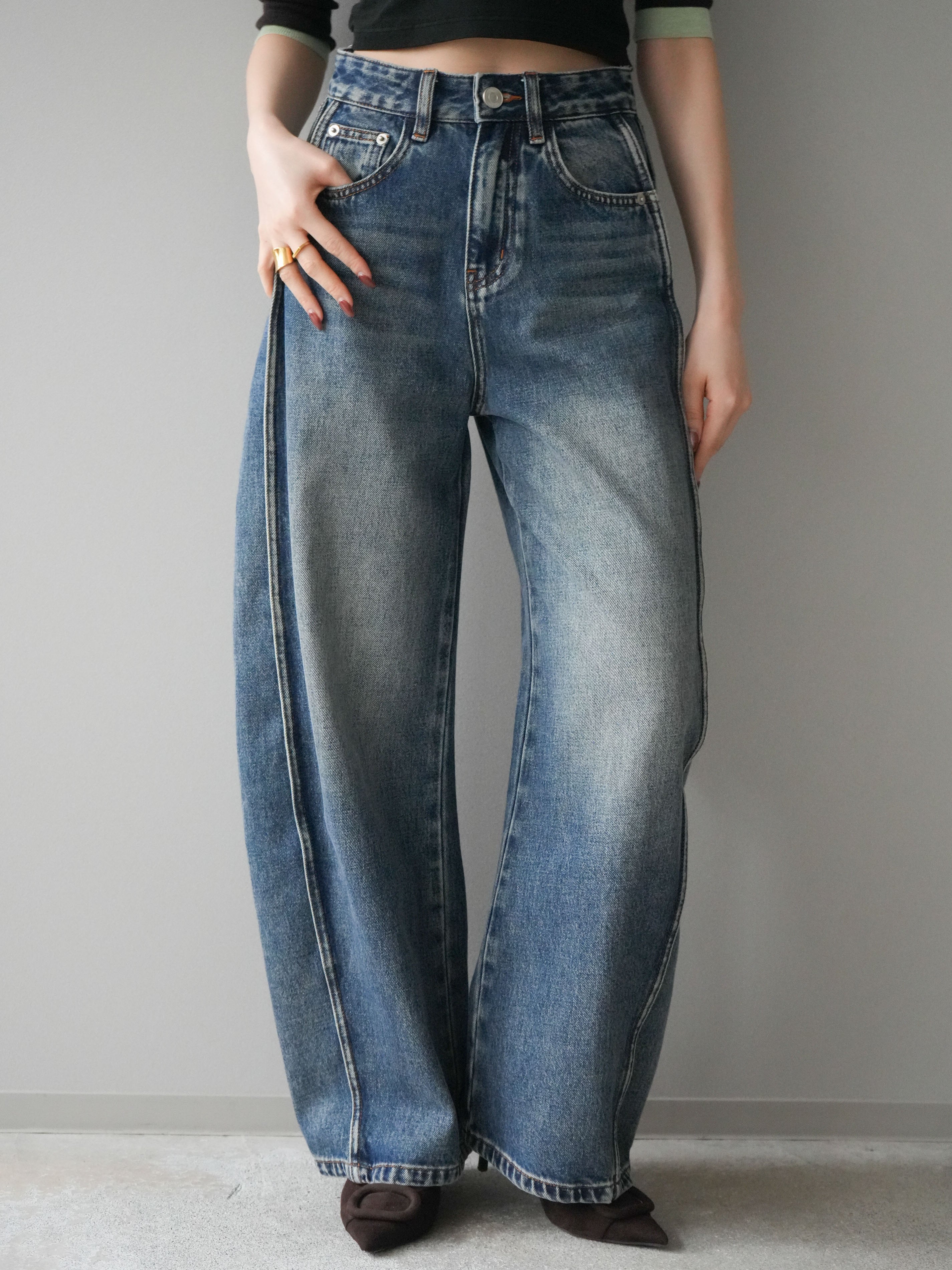 予約]サイド切替カーブデニムパンツ/blue – Lumier