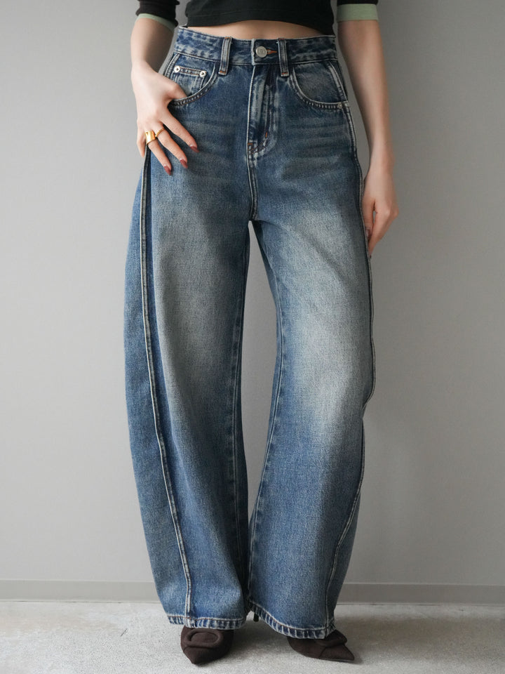 [予約]サイド切替カーブデニムパンツ/blue