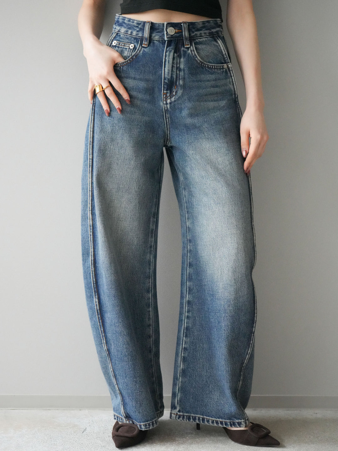 [予約]サイド切替カーブデニムパンツ/blue