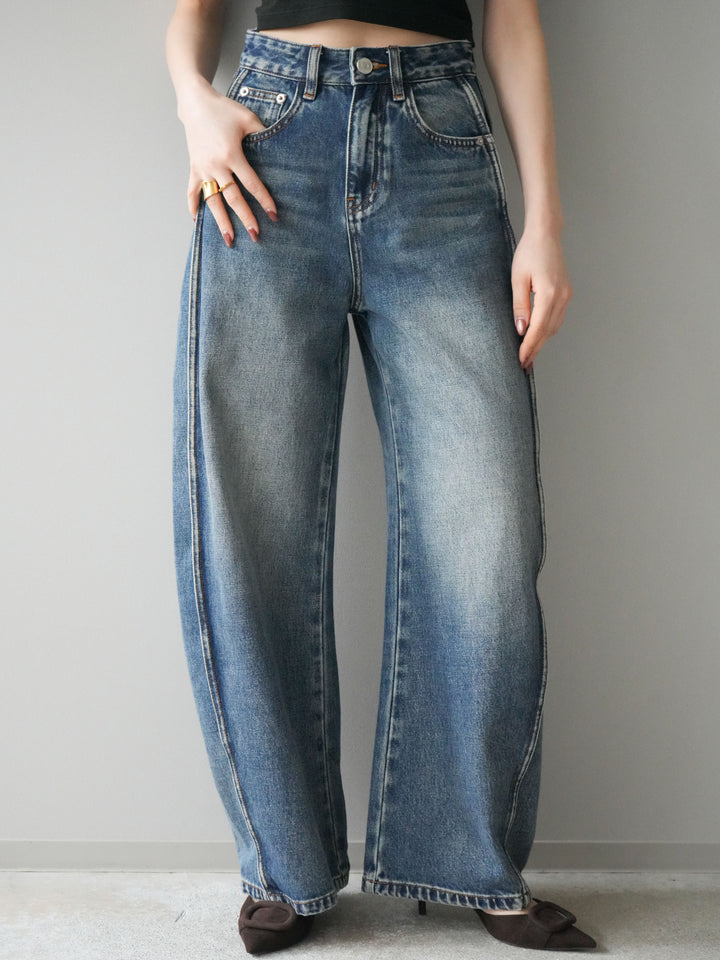 [予約]サイド切替カーブデニムパンツ/blue