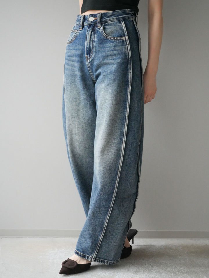 [予約]サイド切替カーブデニムパンツ/blue