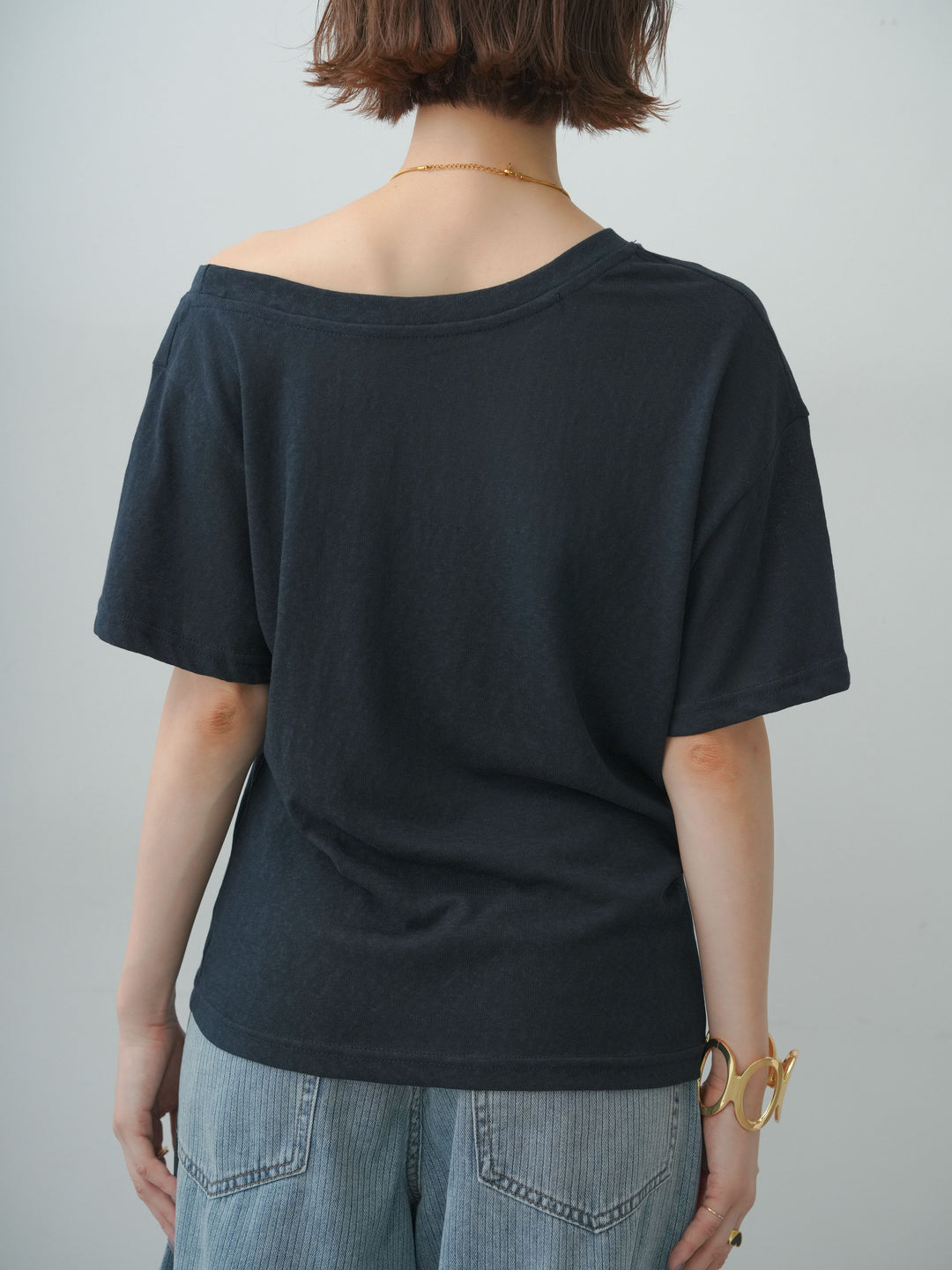 [予約]ワイドネックプリントTEE/navy