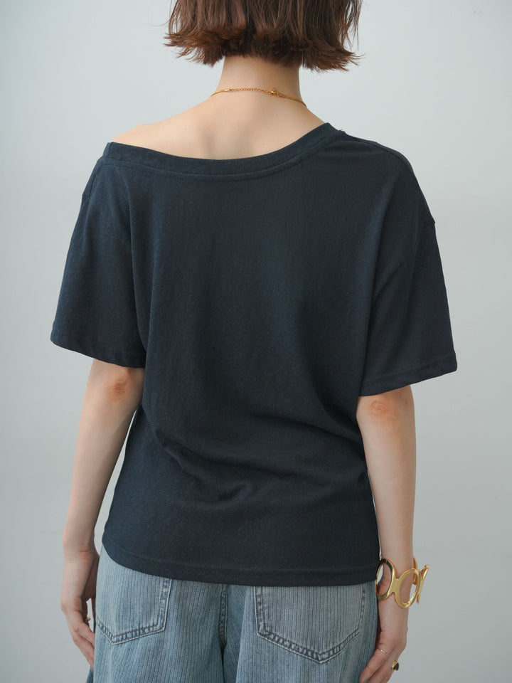 [予約]ワイドネックプリントTEE/navy