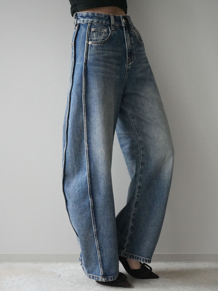 [予約]サイド切替カーブデニムパンツ/blue