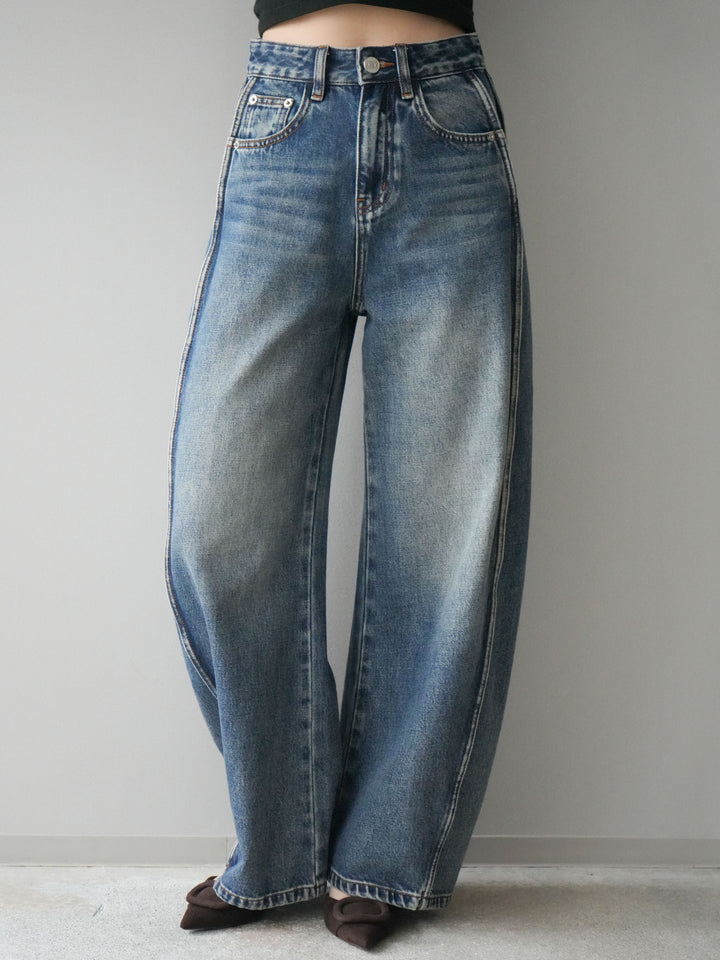 [予約]サイド切替カーブデニムパンツ/blue