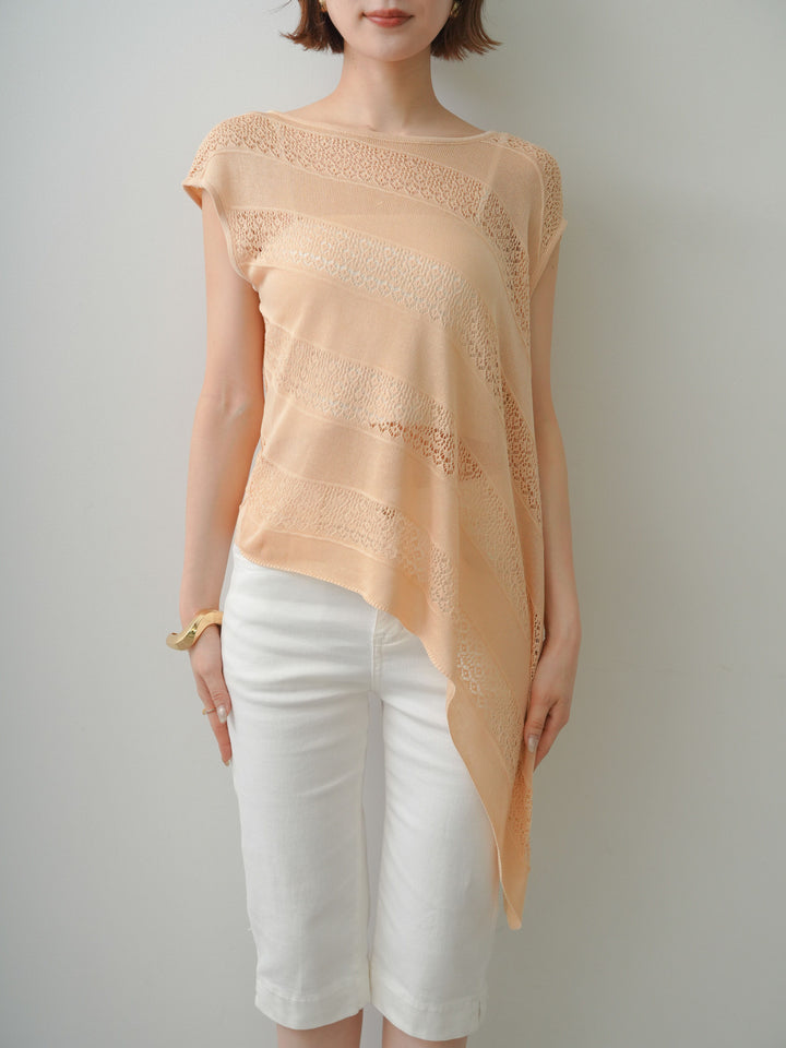 [予約]透かし編みアシメノースリトップス/beige