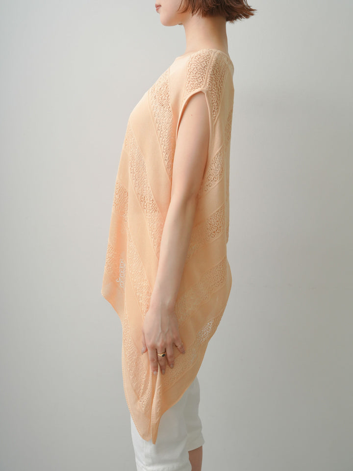 [予約]透かし編みアシメノースリトップス/beige