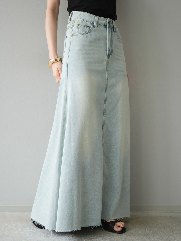 [予約]Aラインカットオフデニムスカート/ライトブルー