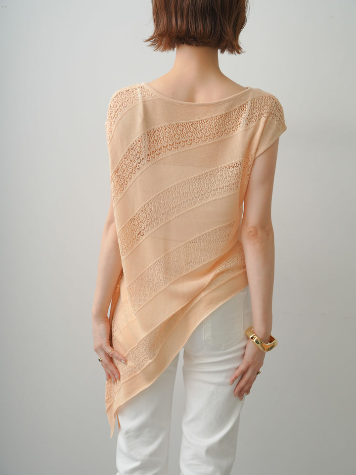 [予約]透かし編みアシメノースリトップス/beige