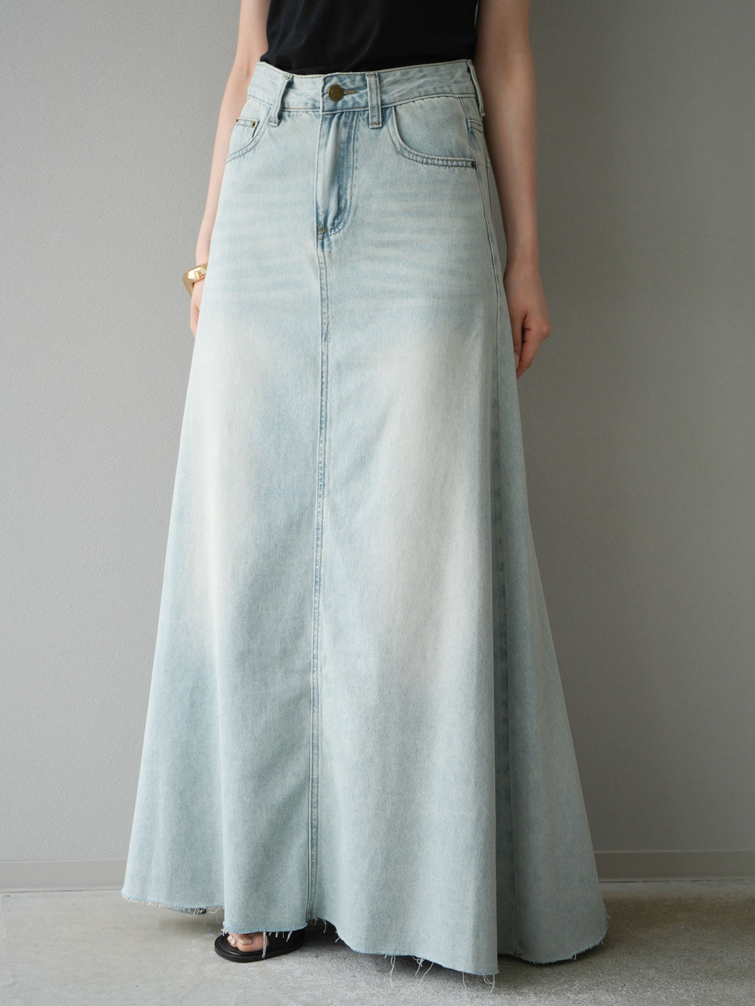 [予約]Aラインカットオフデニムスカート/ライトブルー