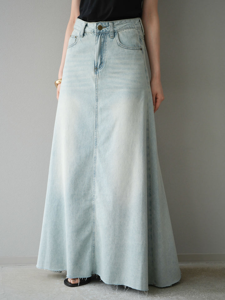 [予約]Aラインカットオフデニムスカート/ライトブルー