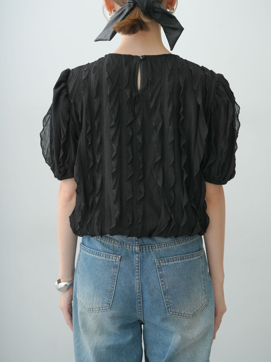 [予約]ウェーブフリルニットトップス/black