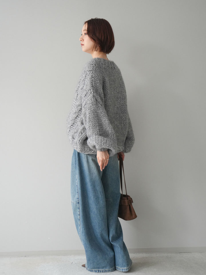 [予約]ベルト付3Dカーブデニムパンツ/blue