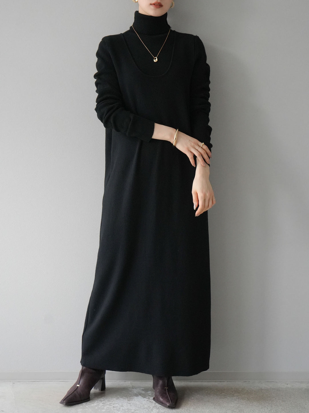 [SET] 設計袖高領針織＆無袖套裝 + 設計袖高領針織＆無袖套裝 (2set)