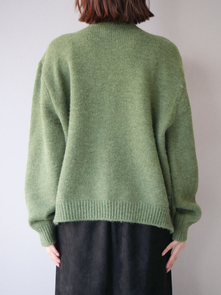 [予約]フラワー刺繍ニットカーディガン/グリーン