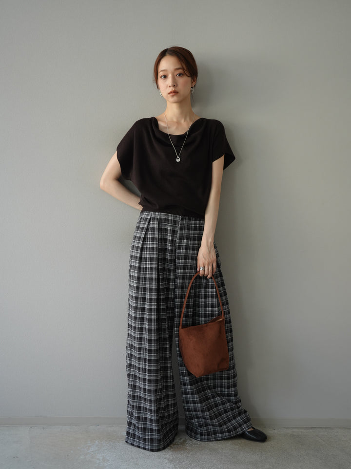 [予約]ウールタッチチェックワイドパンツ/ブラック