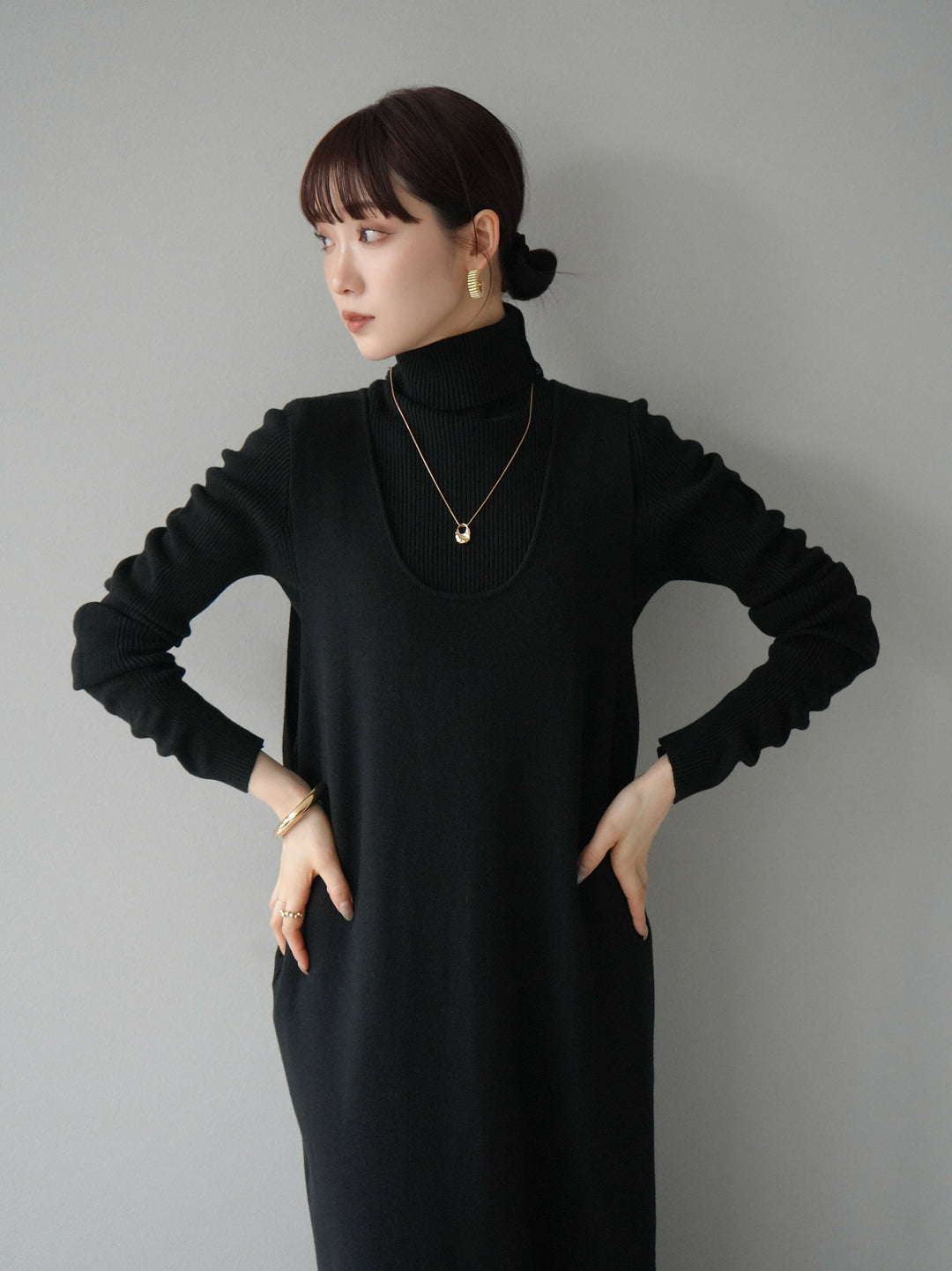 [SET] 設計袖高領針織＆無袖套裝 + 設計袖高領針織＆無袖套裝 (2set)