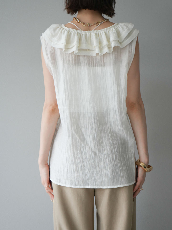 [予約]ワッシャーラッフルノースリーブブラウス/アイボリー