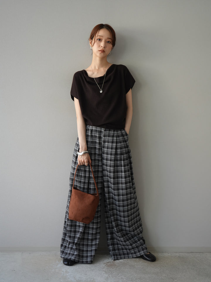 [予約]ウールタッチチェックワイドパンツ/ブラック
