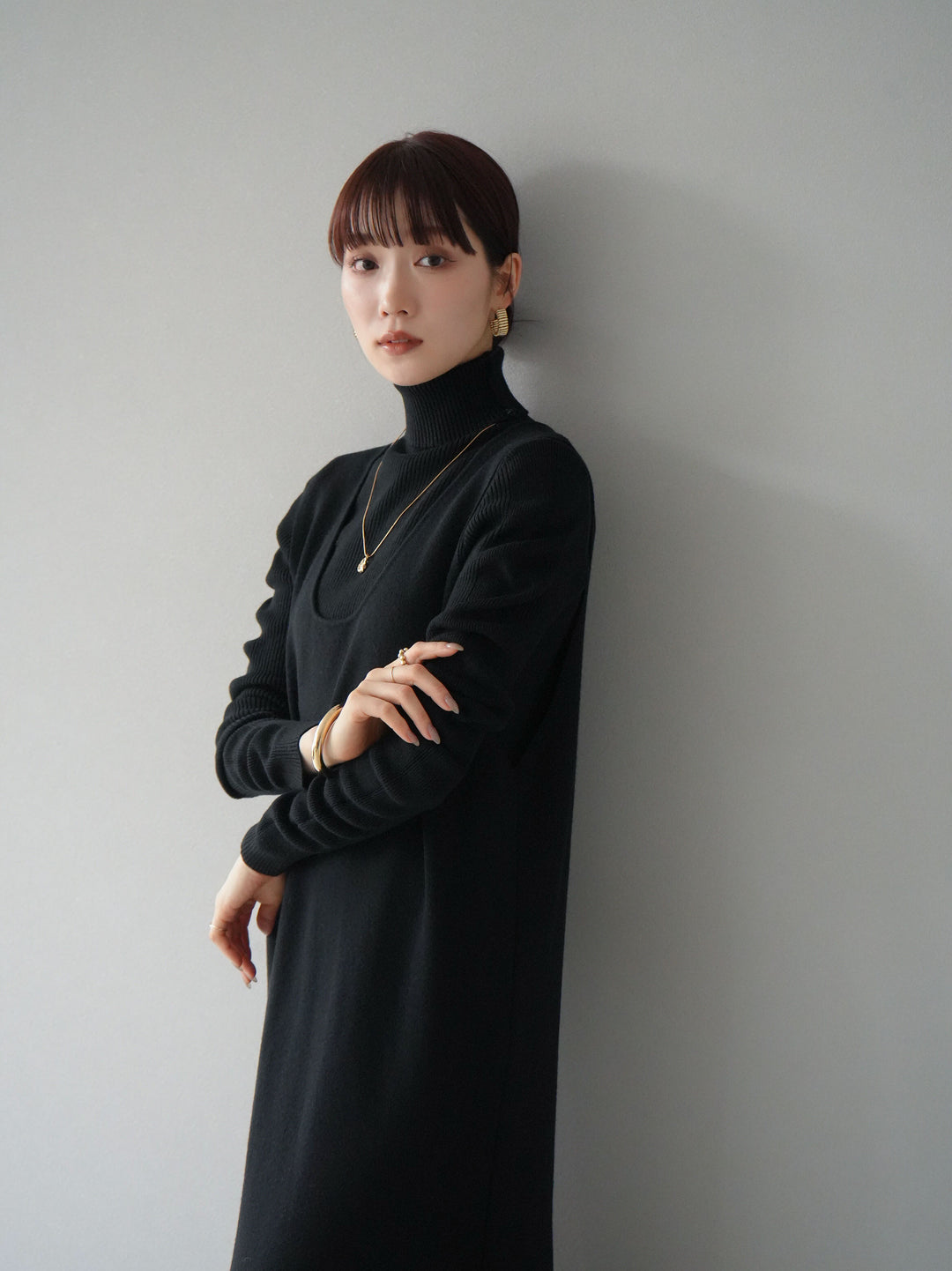 [SET] 設計袖高領針織＆無袖套裝 + 設計袖高領針織＆無袖套裝 (2set)