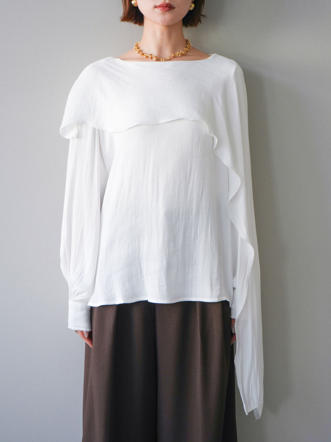 [予約]シルキードレープブラウス/white