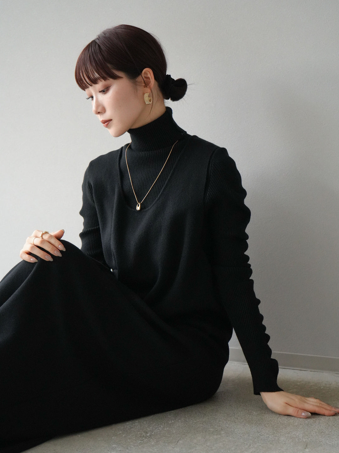 [SET] 設計袖高領針織＆無袖套裝 + 設計袖高領針織＆無袖套裝 (2set)