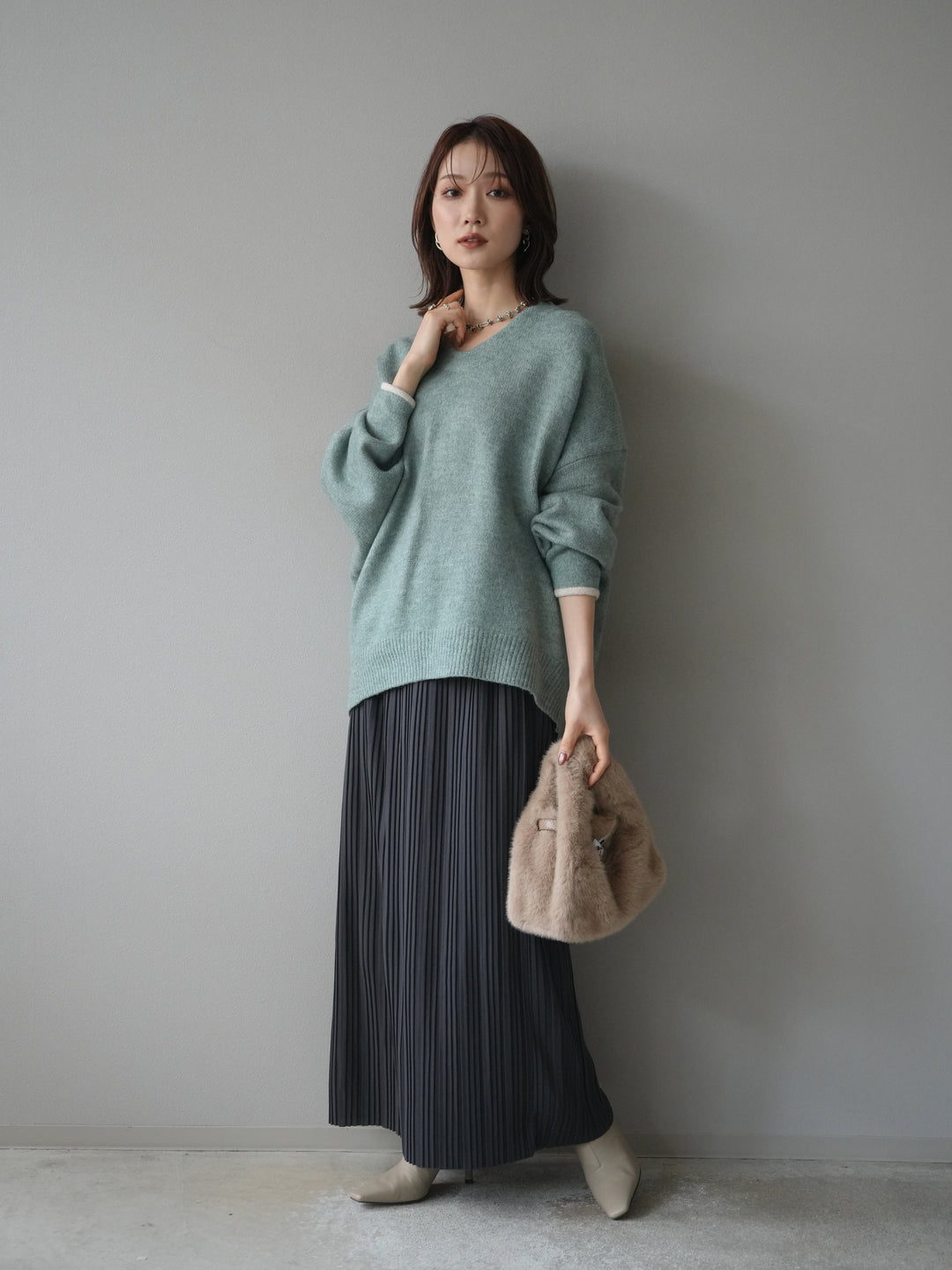 [予約]プリーツIラインスカート/charcoal