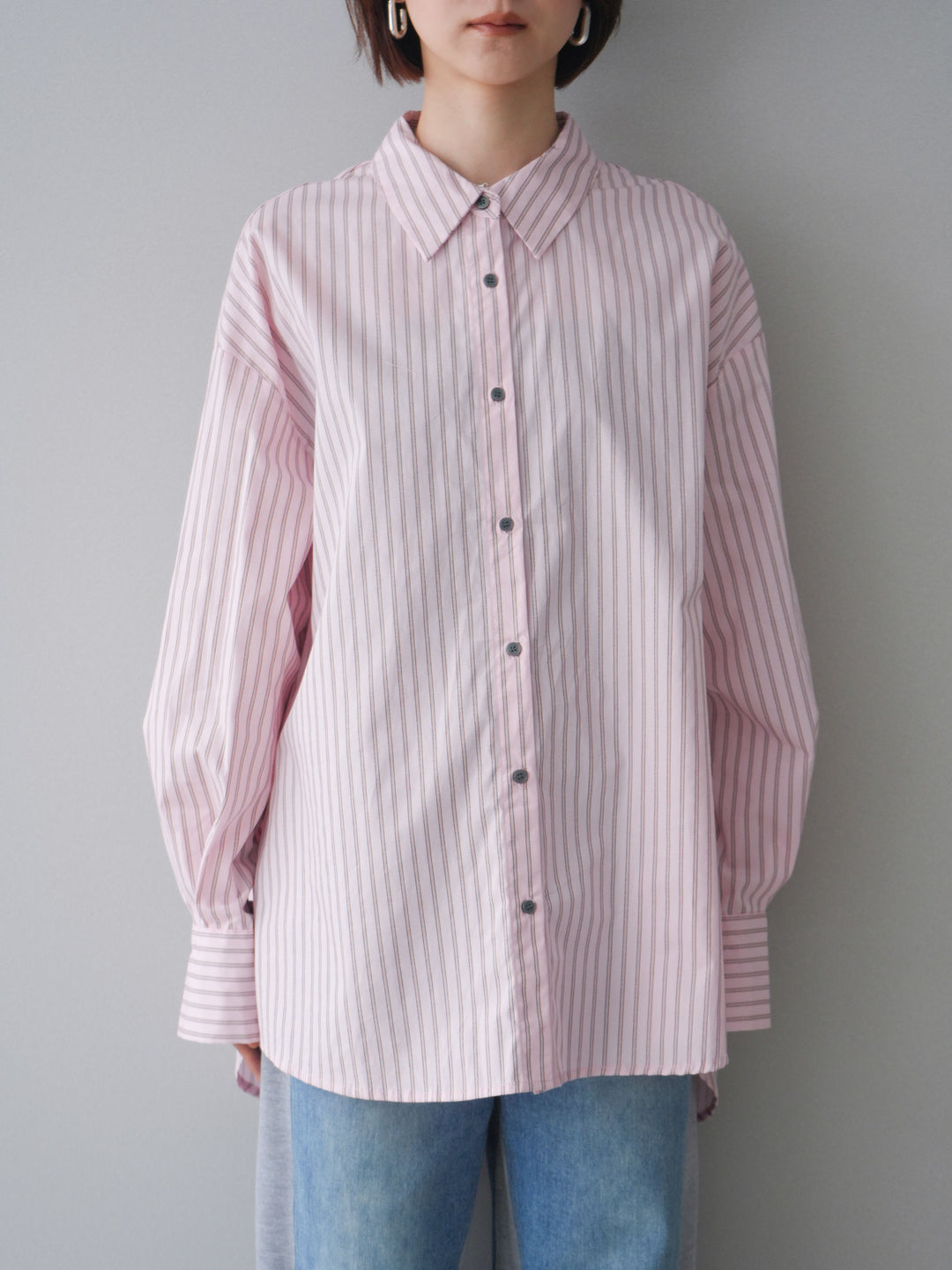 [予約]2wayルーズストライプシャツ/pink