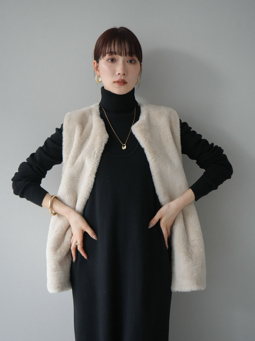 [SET] 設計袖高領針織＆無袖套裝 + 設計袖高領針織＆無袖套裝 (2set)