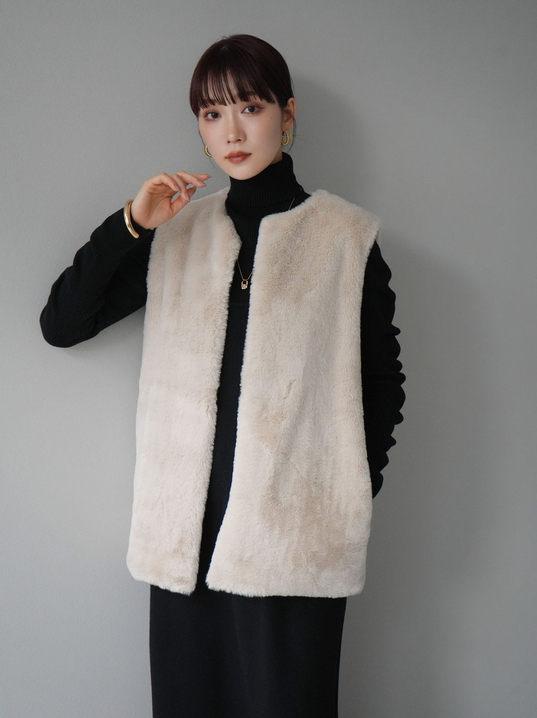 [SET] 設計袖高領針織＆無袖套裝 + 設計袖高領針織＆無袖套裝 (2set)