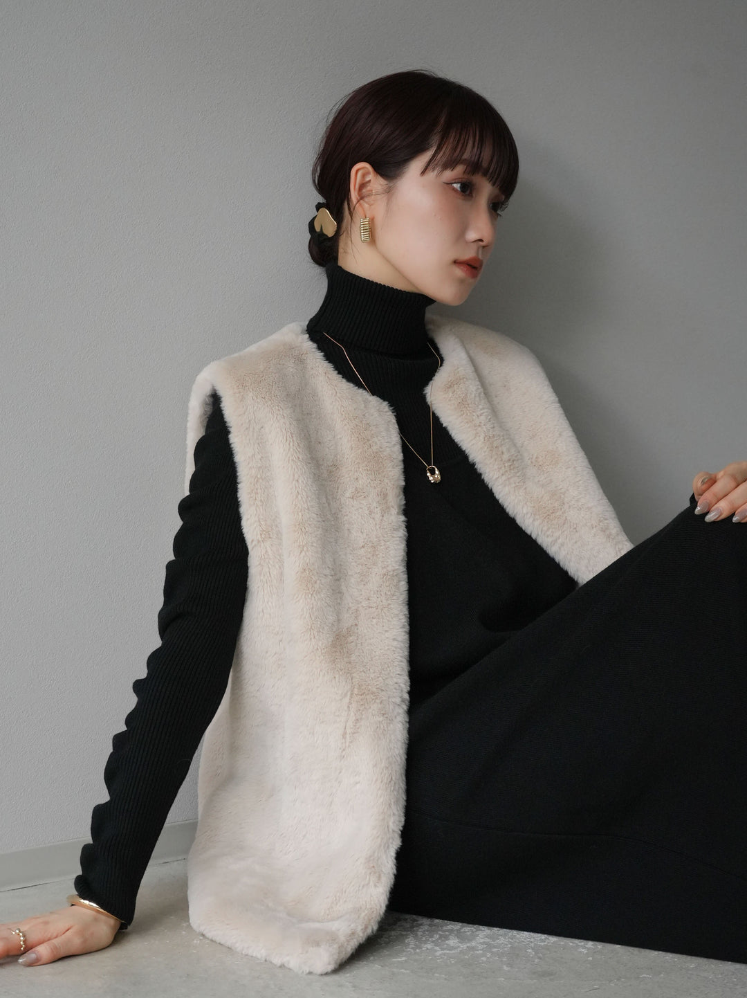 [SET] 設計袖高領針織＆無袖套裝 + 設計袖高領針織＆無袖套裝 (2set)