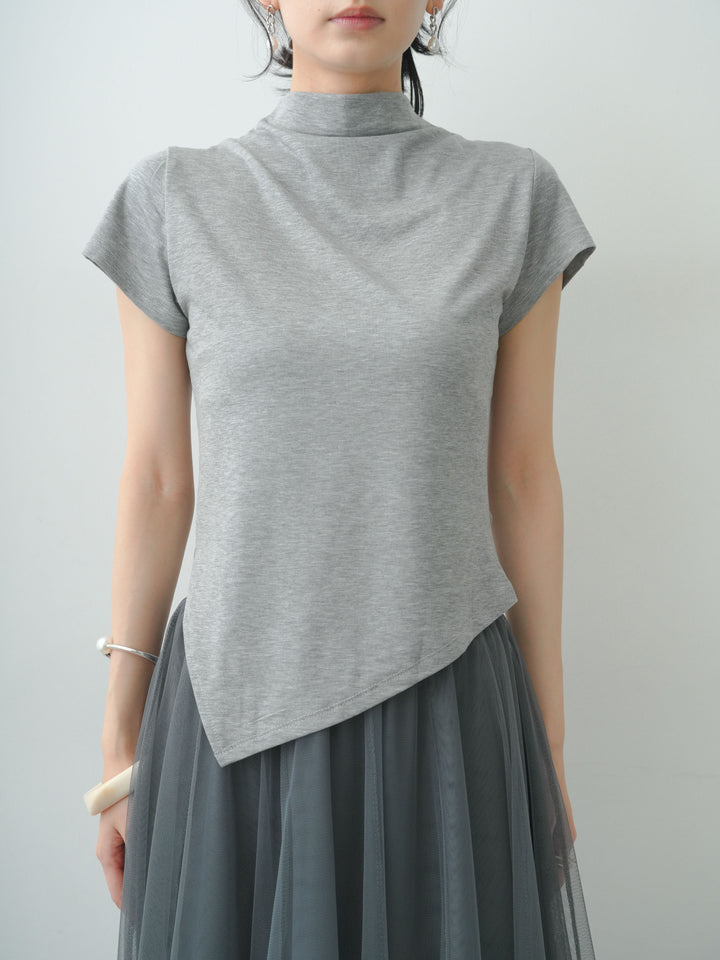 [予約]ヘムアシメバックボタンデザインフレンチトップ/gray