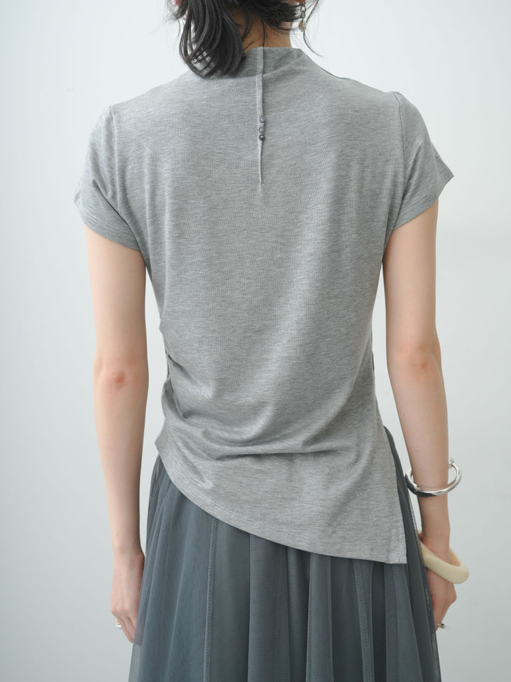 [予約]ヘムアシメバックボタンデザインフレンチトップ/gray