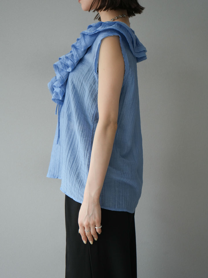 [予約]ワッシャーラッフルノースリーブブラウス/ブルー