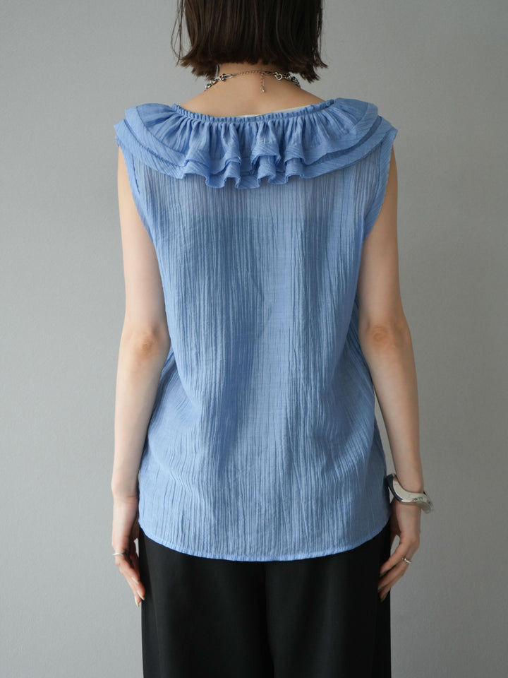 [予約]ワッシャーラッフルノースリーブブラウス/ブルー