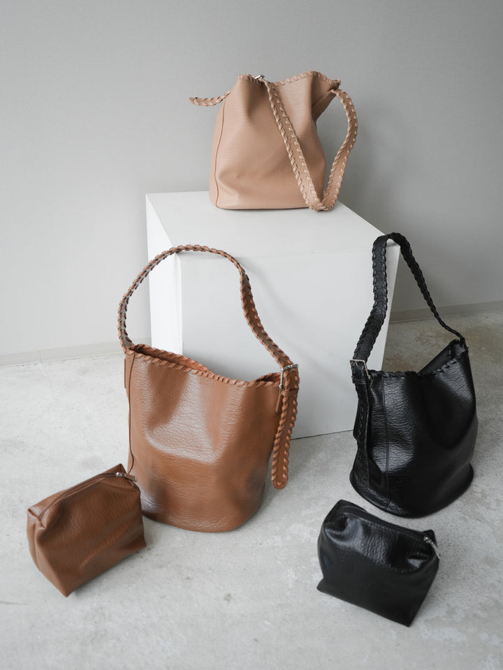 [予約]ステッチワンハンドル合皮トートBAG/khaki