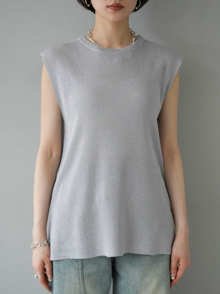 [Pre-order] Lame sheer knit sleeveless top/gray
