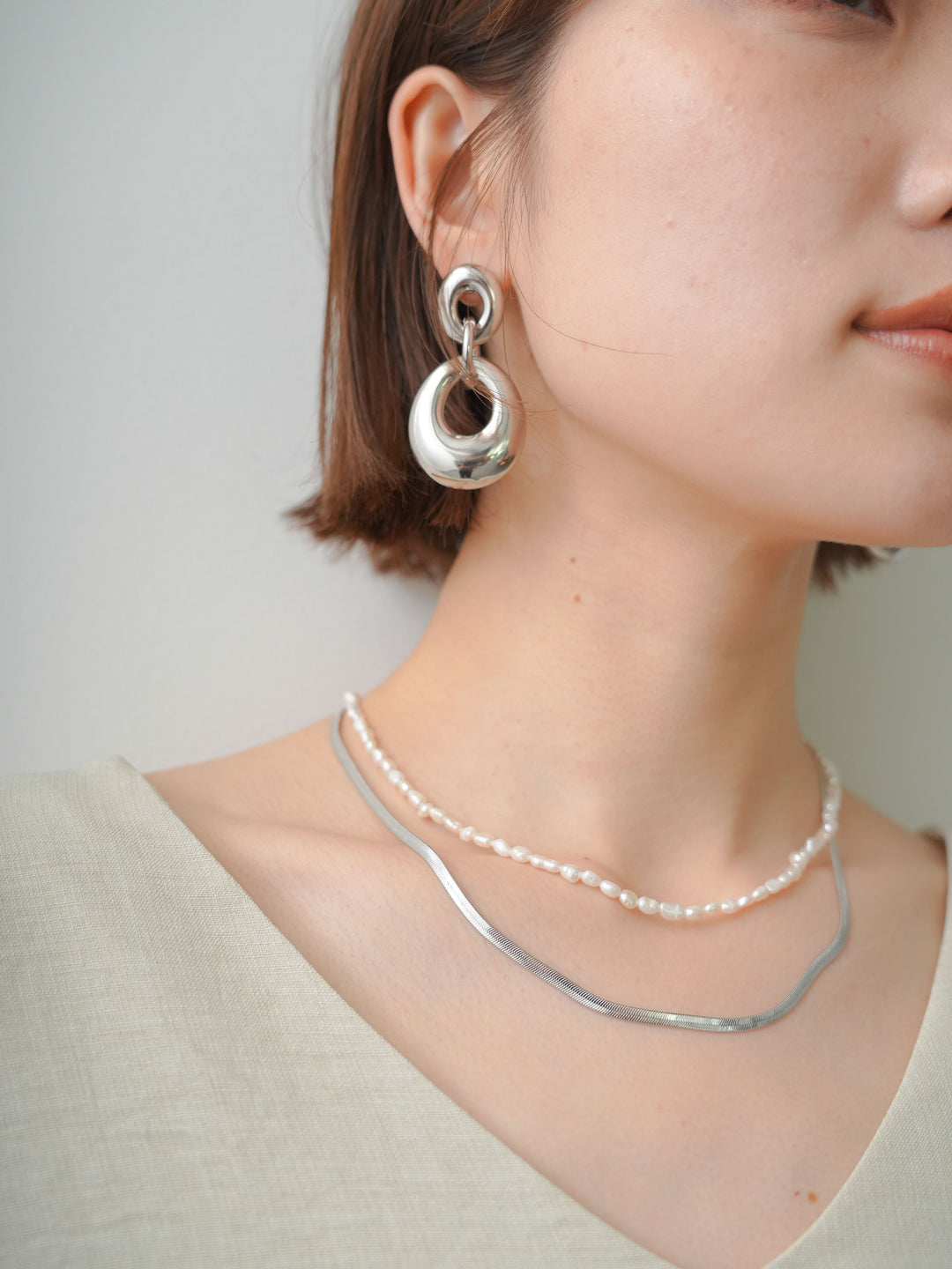[予約]ボリュームオーバルリンクピアス/silver