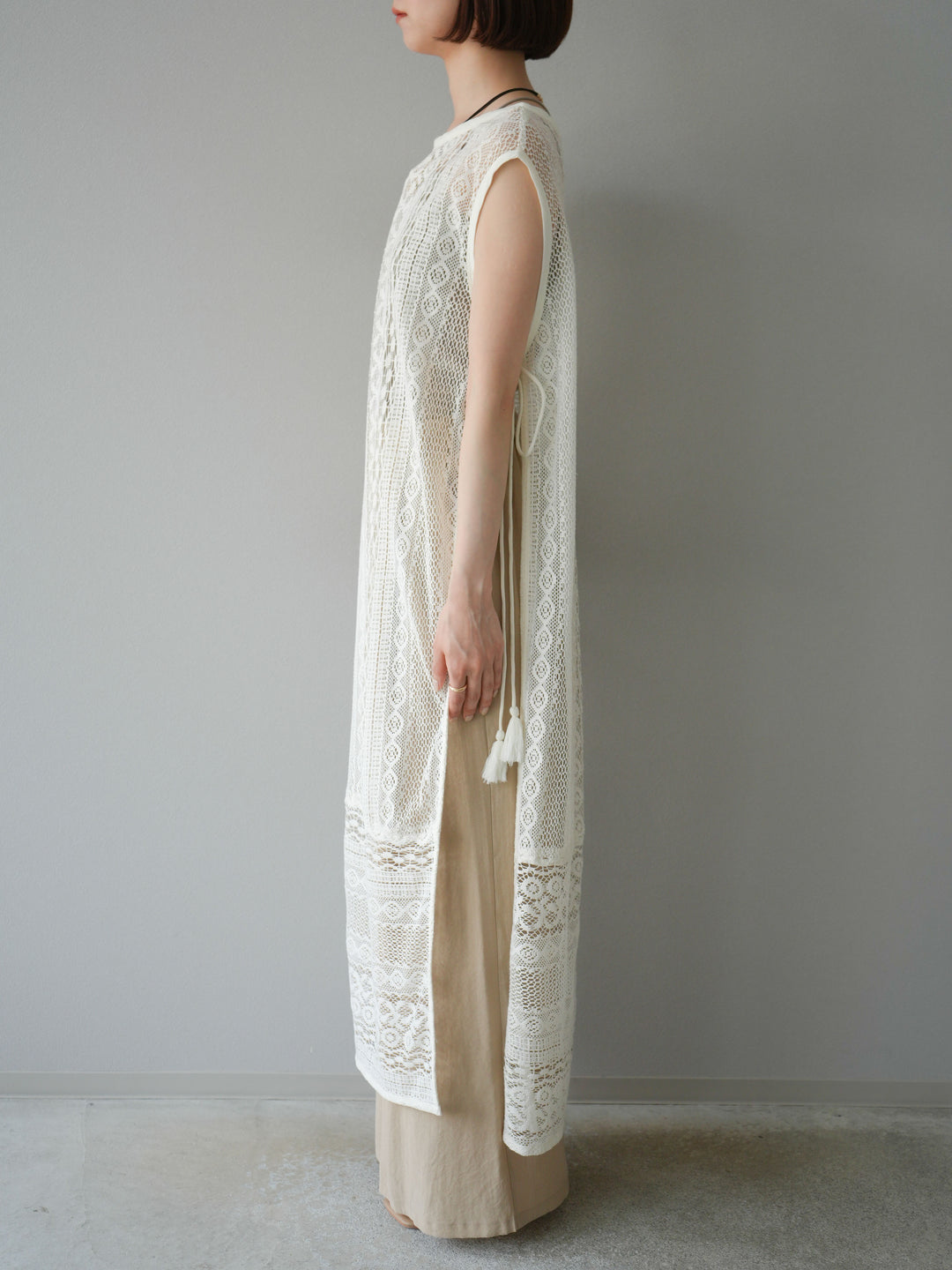 [予約]インド製レースレイヤードワンピース/オフ