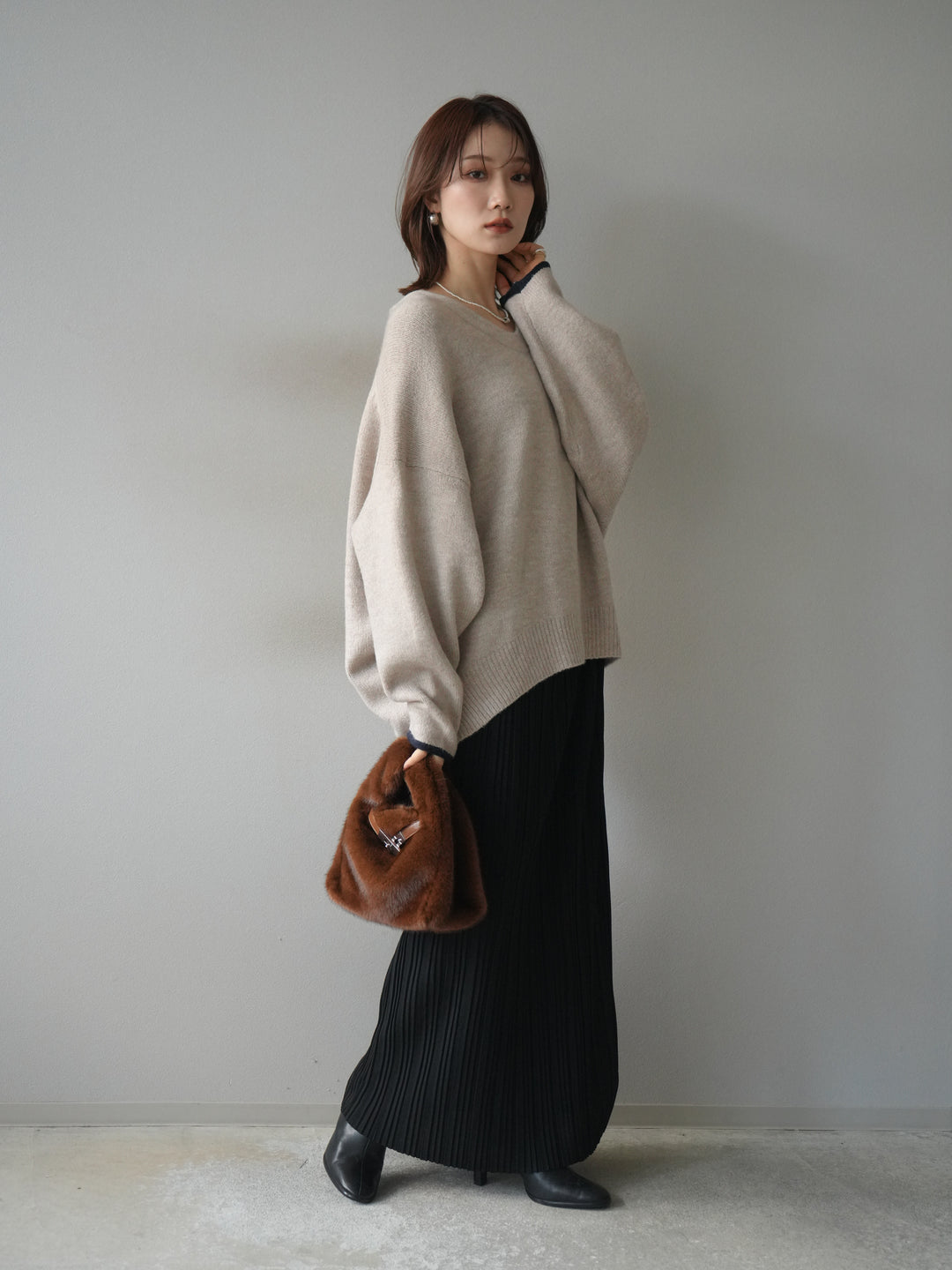 [予約]プリーツIラインスカート/black