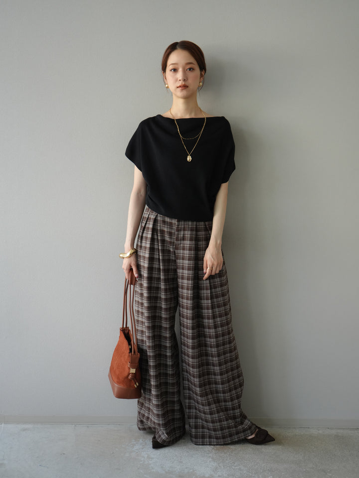 [予約]ウールタッチチェックワイドパンツ/ブラウン