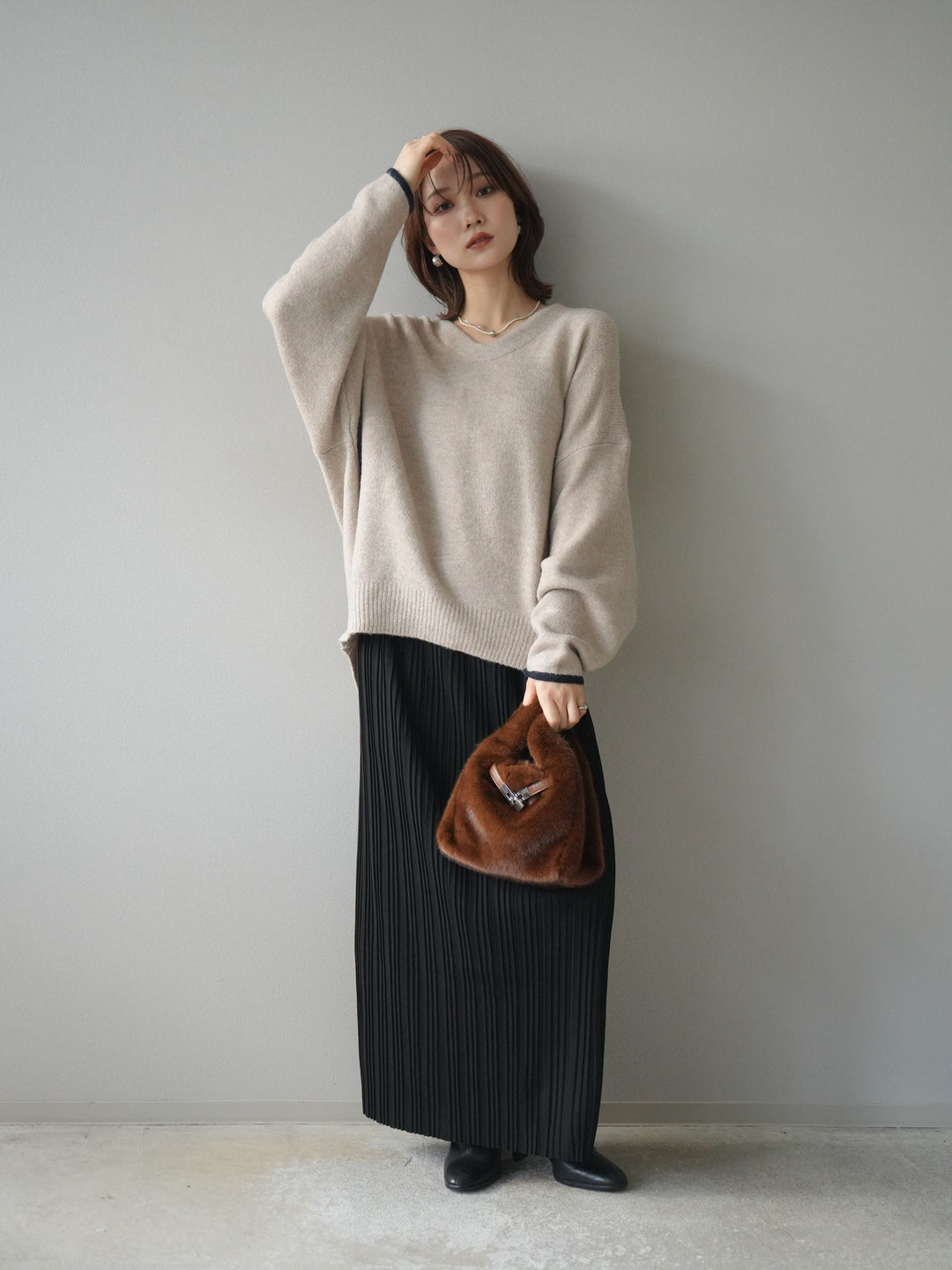 [予約]プリーツIラインスカート/black