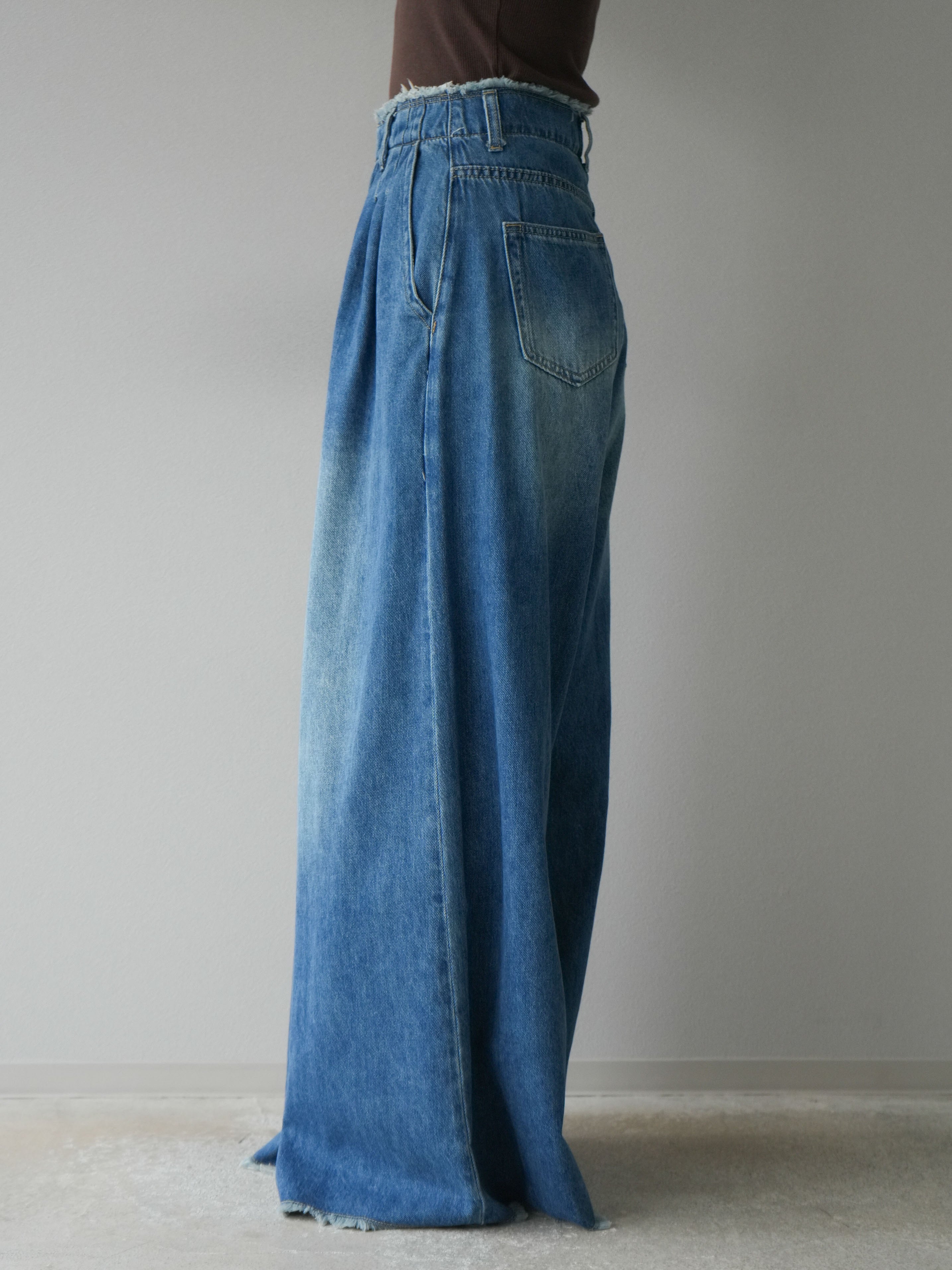 予約]フリンジハイウエストワイドデニムパンツ/ブルー – Lumier