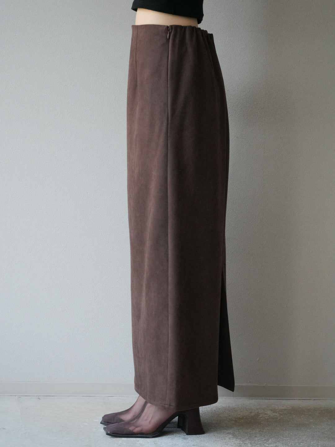 [予約]スウェードIラインスカート/ブラウン