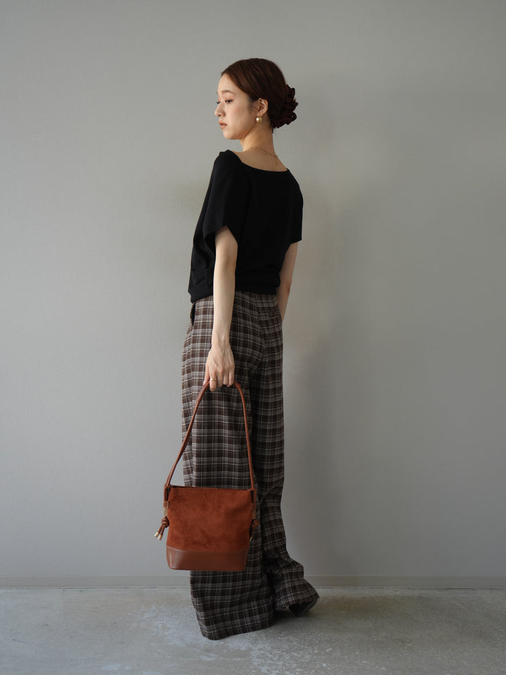 [予約]ウールタッチチェックワイドパンツ/ブラウン