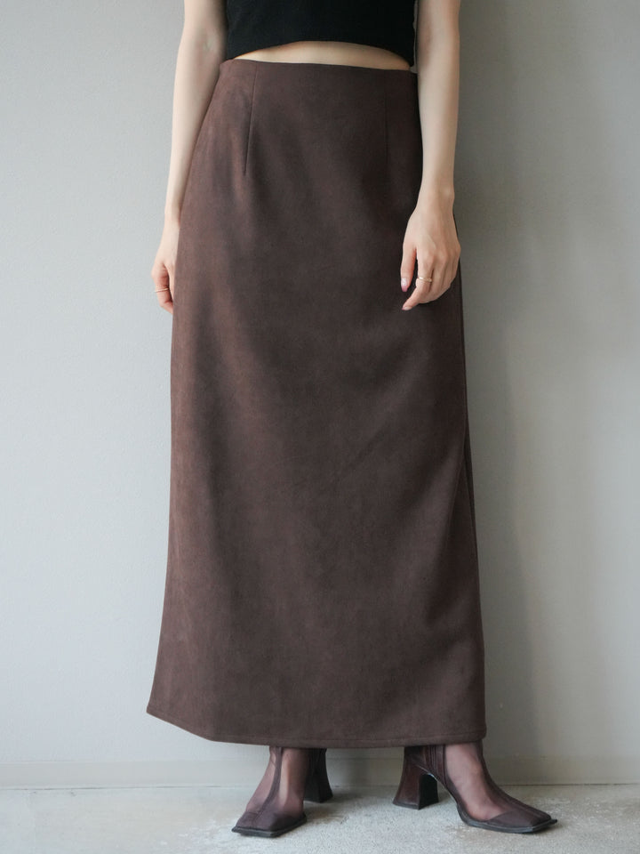 [予約]スウェードIラインスカート/ブラウン