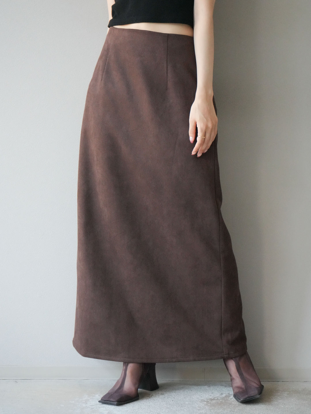 [予約]スウェードIラインスカート/ブラウン
