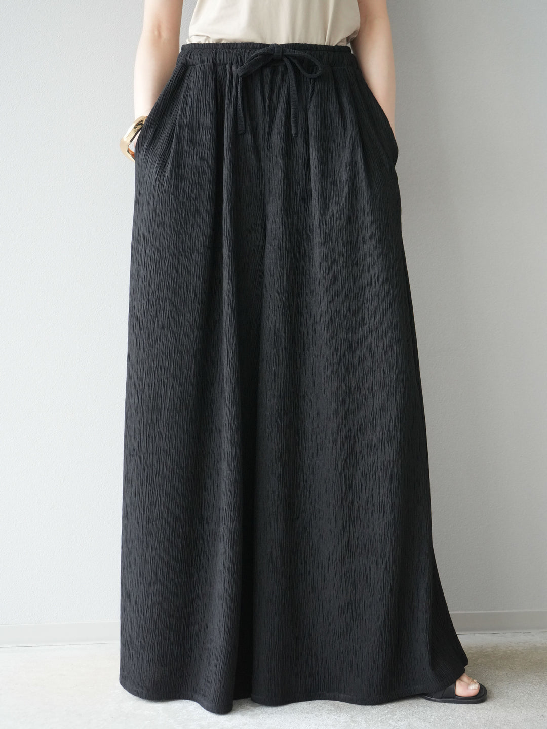 [予約]楊柳バギーパンツ/ブラック